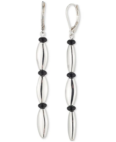Lauren Ralph Lauren Silver-Tone Black Bead Linear Drop Earrings