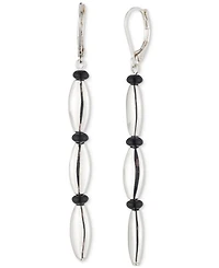 Lauren Ralph Lauren Silver-Tone Black Bead Linear Drop Earrings