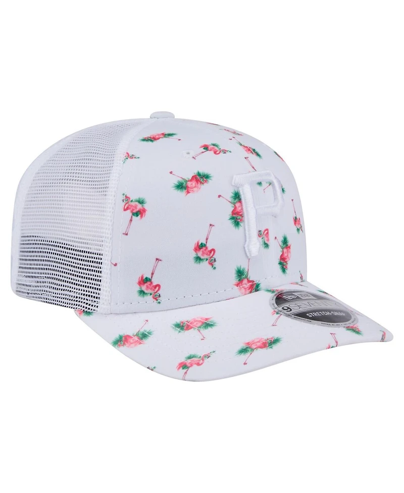 New Era Men's White Pittsburgh Pirates Flamingo Mesh Back 9SEVENTY Stretch-Snap Hat