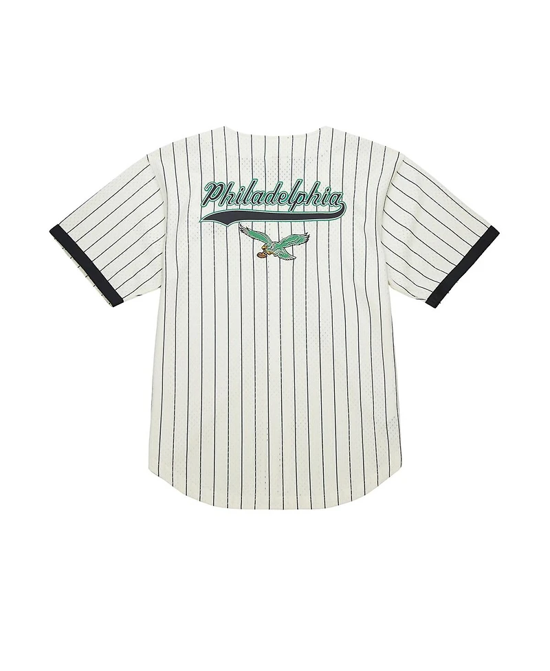Mitchell & Ness Men's Cream Philadelphia Eagles Vintage Logo Final Seconds Full-Button Mesh Top