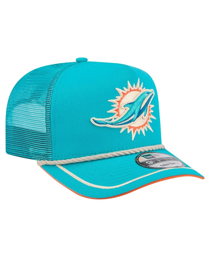 New Era Men's Aqua Miami Dolphins Vintage Team Rope A-Frame Trucker 9FIFTY Snapback Hat