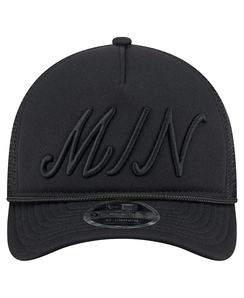 New Era Men's Black Minnesota Twins City Initial 9FORTY A-Frame M-Crown Adjustable Trucker Hat