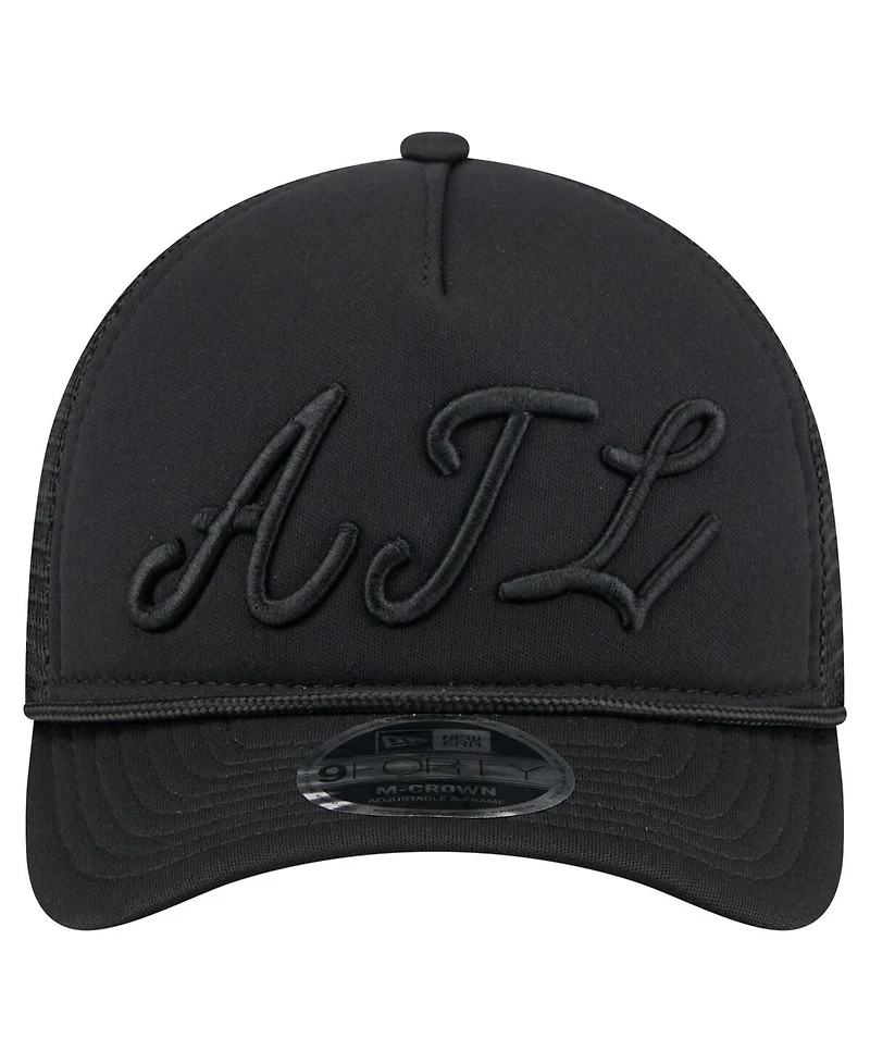 New Era Men's Black Atlanta Braves City Initial 9FORTY A-Frame M-Crown Adjustable Trucker Hat