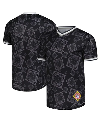 Stitches Men's Black Negro League Baseball Allover Print V-Neck Baseball Jersey