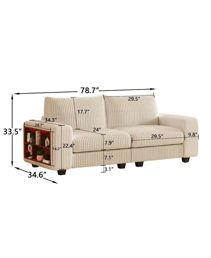 Modular Combination Double Sofa, Wooden Frame Locker with Armrests, Stylish and Comfortable, Cream Style, Beige