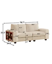 Modular Combination Double Sofa, Wooden Frame Locker with Armrests, Stylish and Comfortable, Cream Style, Beige