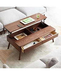 Streamdale Oak Wood Center Table with Storage, Multifunctional Work Desk, Walnut Finish, 120x65x45 cm