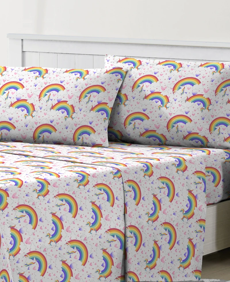 Dream Factory Unicorn Rainbow 3-Pc. Sheet Set, Twin