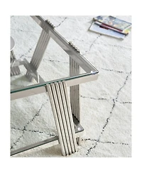 Streamdale 47" Stainless Steel Coffee Table with Glass Top and Storage