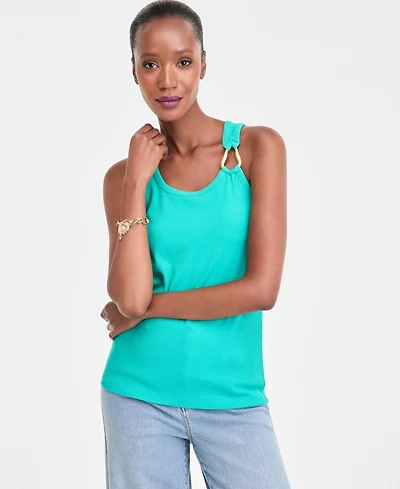 I.n.c. International Concepts Women's Perfect Ribbed Hardware-Trim Tank Top, Exclusively at Macy's