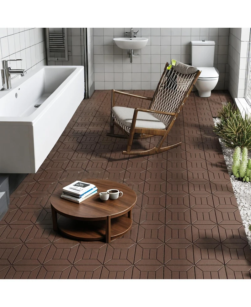 Streamdale 12" Patio Deck Tiles, Diy Interlocking, Indoor/Outdoor, Easy Install, 44pcs Red Brown