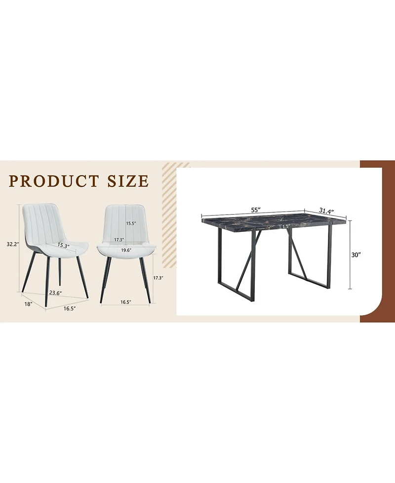 Streamdale Black Marble Dining Set - 55" Table & 4 Pu Chairs