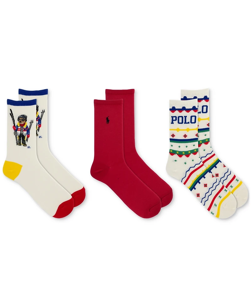 Polo Ralph Lauren Women's 3-Pk. Holiday Ski Bear Socks Gift Box 79374BX