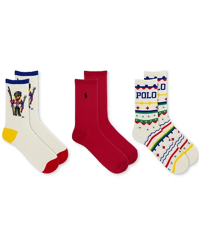 Polo Ralph Lauren Women's 3-Pk. Holiday Ski Bear Socks Gift Box 79374BX