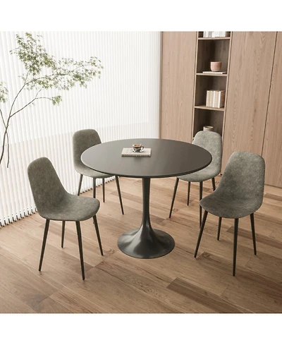 Streamdale 31.5" Round Dining Set Black Table, 4 Suede Chairs