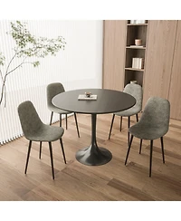 Streamdale 31.5" Round Dining Set Black Table, 4 Suede Chairs