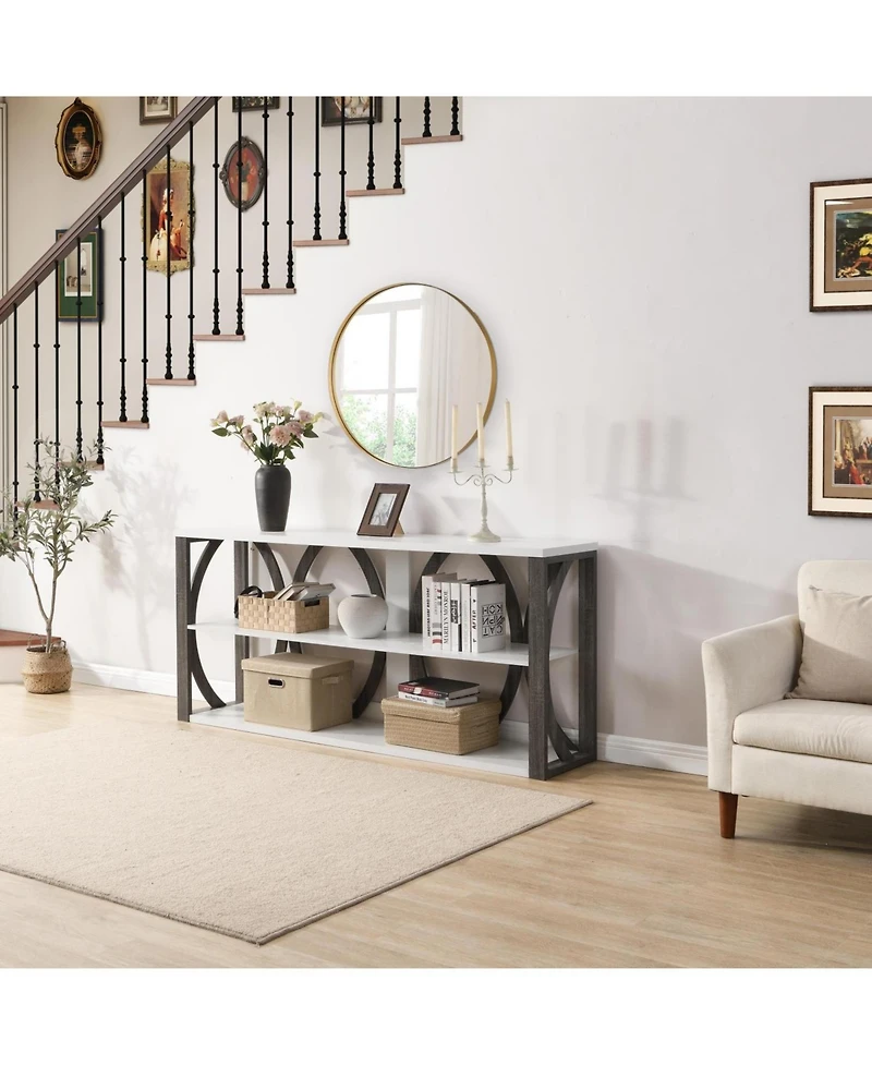 Streamdale 3-Tier Industrial Console Table, 70.9" Narrow Entry Table, White