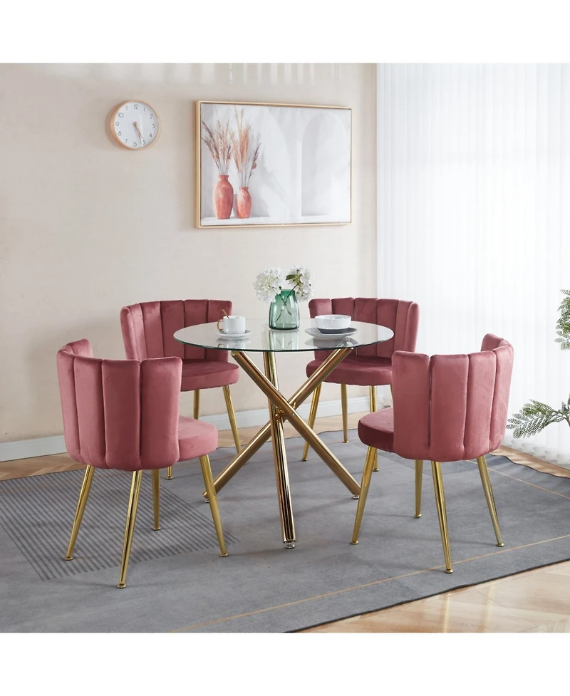 Streamdale Mid-Century Dining Set 4-6 Person Table with Glass Top & Pedestal