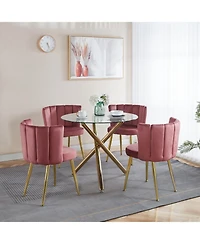 Streamdale Mid-Century Dining Set 4-6 Person Table with Glass Top & Pedestal