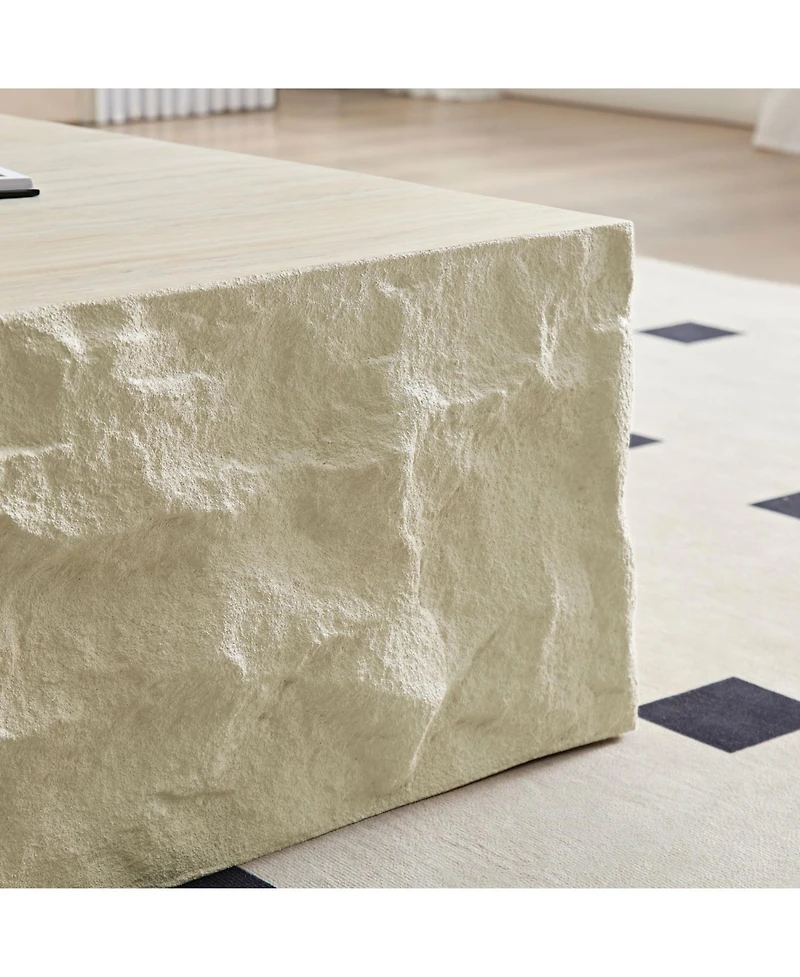 Streamdale Fiberglass Coffee Table for Living Room, 35.43" Vintage Decor, Imitation Stone