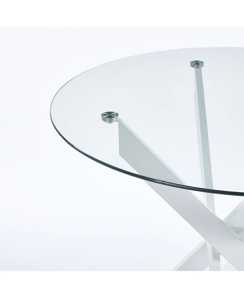 Streamdale Modern Cross-Leg Dining Table with Tempered Glass (90x90x75cm)