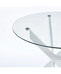 Streamdale Modern Cross-Leg Dining Table with Tempered Glass (90x90x75cm)