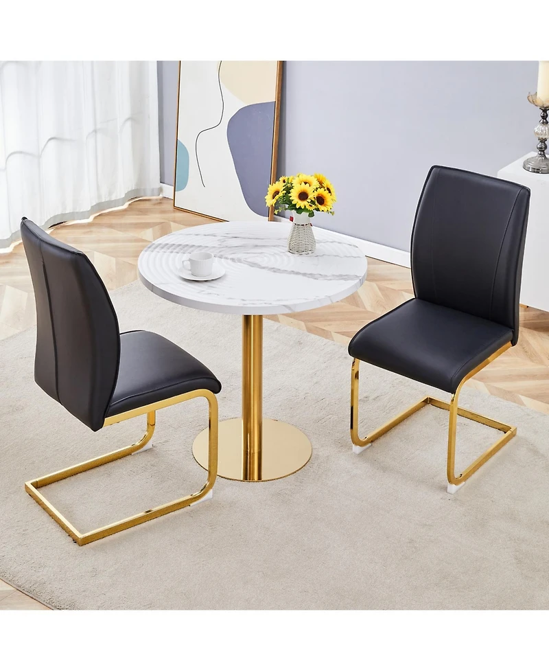 Streamdale Elegant Round Marble Table & 2 High-Resilience Chairs