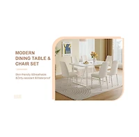 Streamdale 55" Cream Mdf Dining Set w/ 6 Armless Striped Chairs