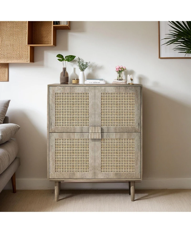 Streamdale 8-Compartment Rattan Storage Cabinet (Grey)
