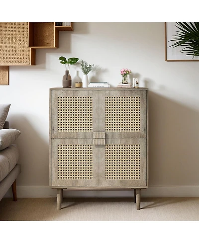 Streamdale 8-Compartment Rattan Storage Cabinet (Grey)