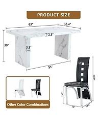 White Marble Dining Set - 4 Pu Chairs, Silver Legs