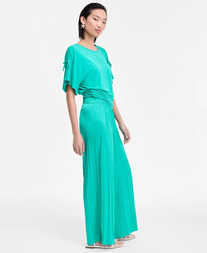 I.n.c. International Concepts Women's Crinkle-Satin Pull-On Wide-Leg Pants, Exclusively at Macy's