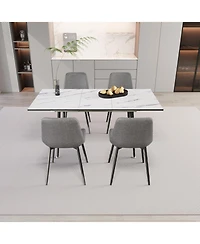 Streamdale White Extendable Dining Set Table & 4 Grey Chairs