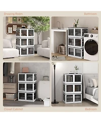 32 Gal Stackable Storage Bins with Lids, 3 Packs Collapsible Closet Organizers and Storage, Plastic Drawer Storage Container on Wheels with 5-Sided Ac
