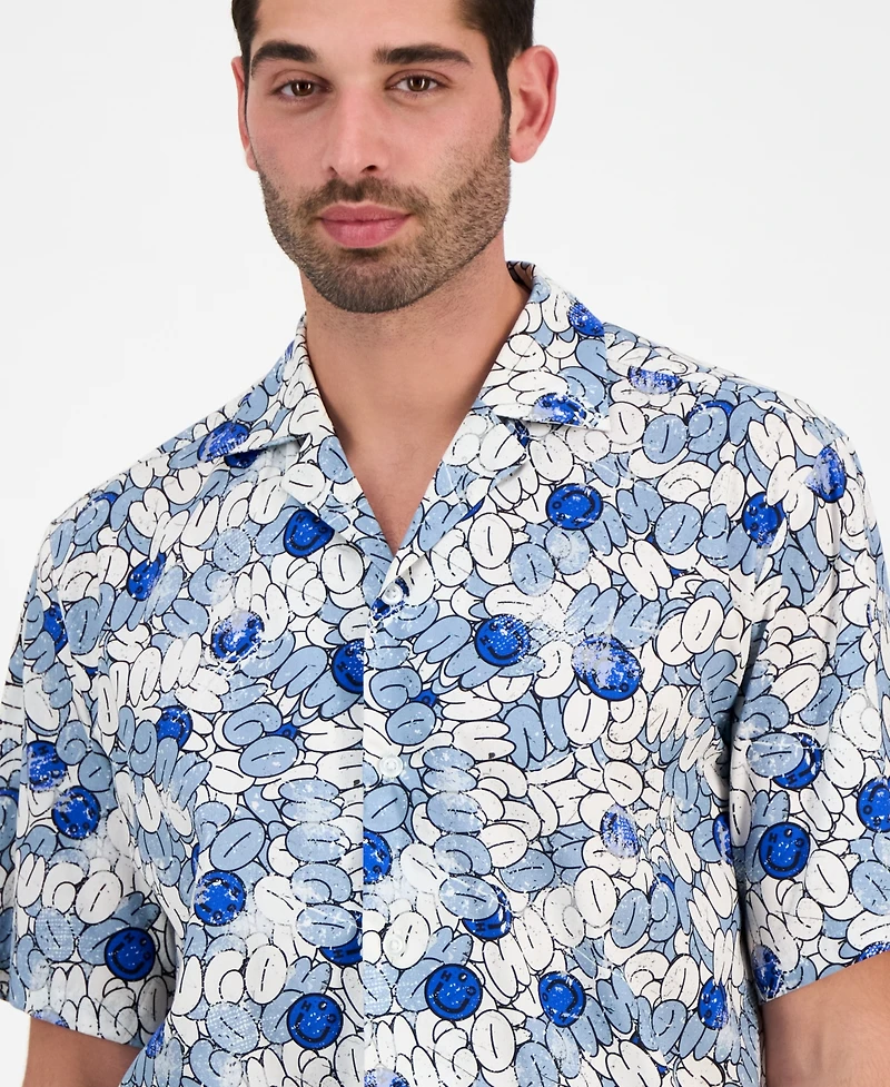 Hugo by Boss Men's Eligino Relaxed Fit Short Sleeve Abstract Print Button-Front Camp Shirt