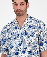 Hugo by Boss Men's Eligino Relaxed Fit Short Sleeve Abstract Print Button-Front Camp Shirt
