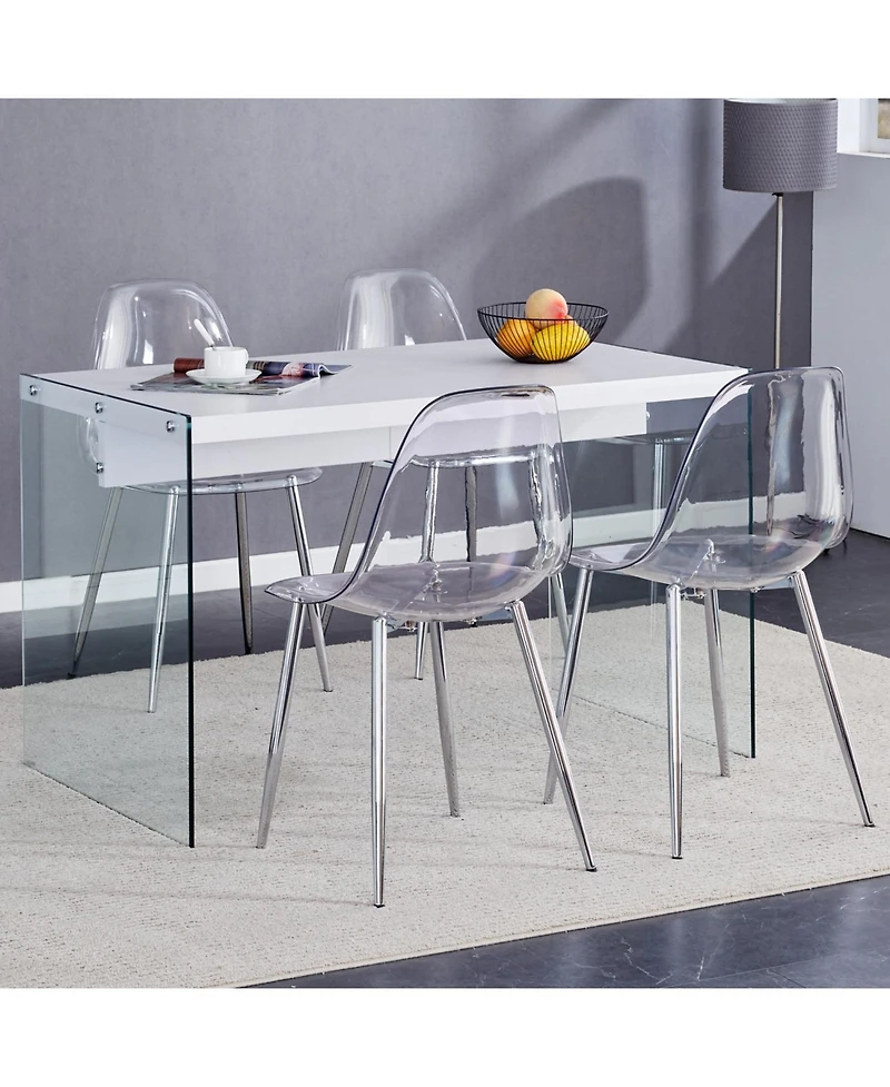 Streamdale White Mdf Coffee Table and 4 Transparent Dining Chairs