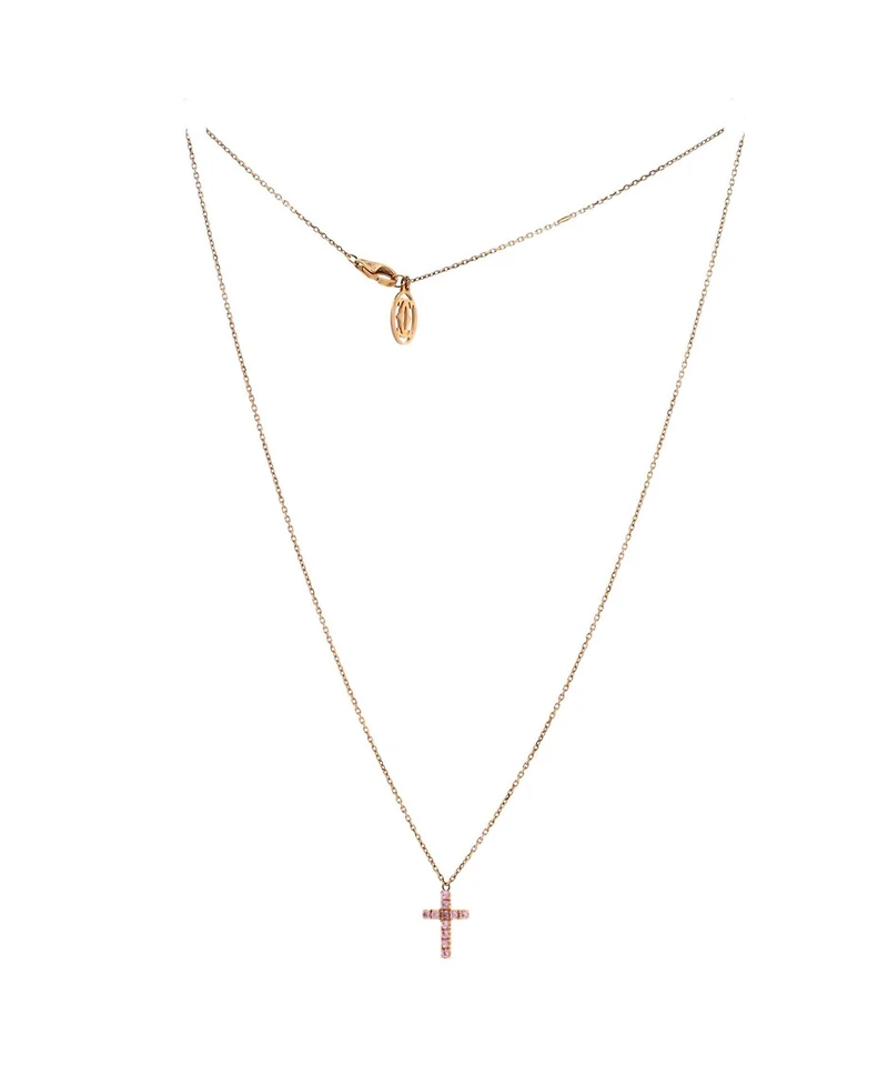 Pre-Owned Cartier Cross Pendant Necklace 18K Rose Gold with Pink Sapphires