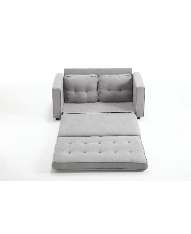 Streamdale Convertible Sofa Bed Set in Gray & Beige Linen Fabric