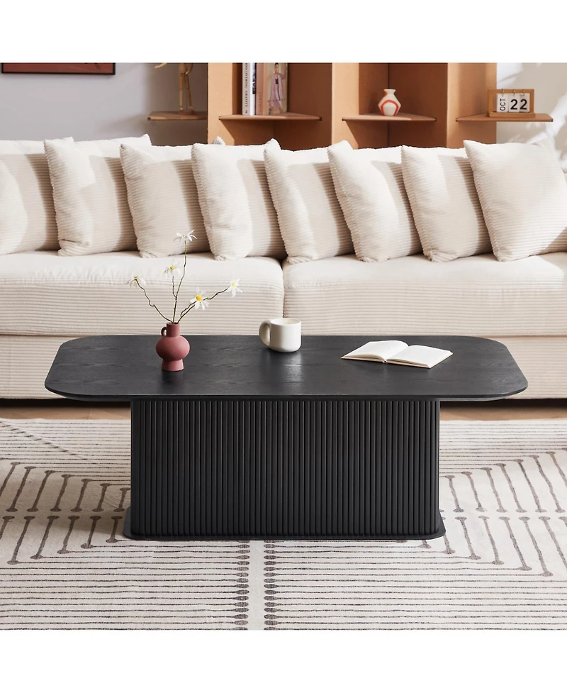 Streamdale Coffee Table Black Oak Wood Surface and Black Metel Feet