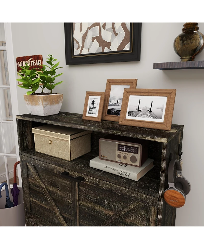 Streamdale Farmhouse Shoe Storage Cabinet with Barn Door and Flip Drawers