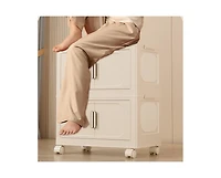 Streamdale Cream White 19" 4-Tier Folding Storage Cabinet with Magnetic Door & Wheels