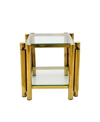 Streamdale Modern 3-Piece Coffee Table Set Stainless Steel, Clear Glass, Gold