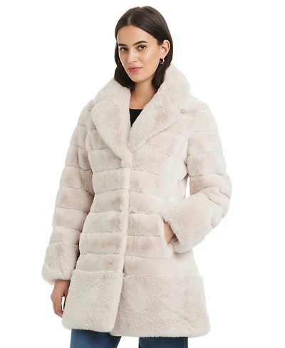 Jones New York Petite Notched-Collar Faux-Fur Coat