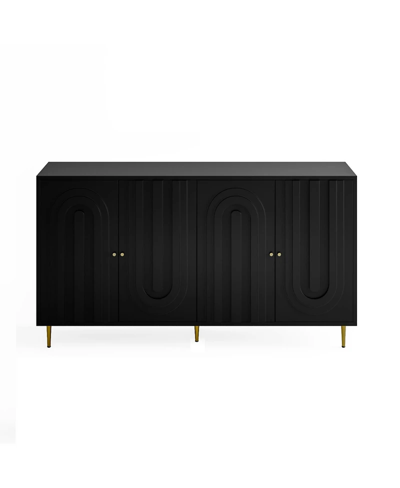 Streamdale Black Lacquered 4-Door Sideboard Cabinet for Living Room and Beyond