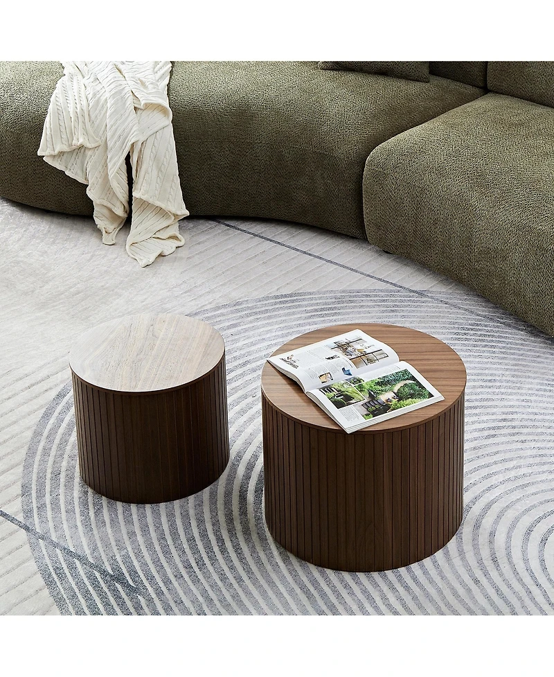 Streamdale Mdf nested table set 2 pieces, handcrafted round coffee table in living/lounge area, walnut color