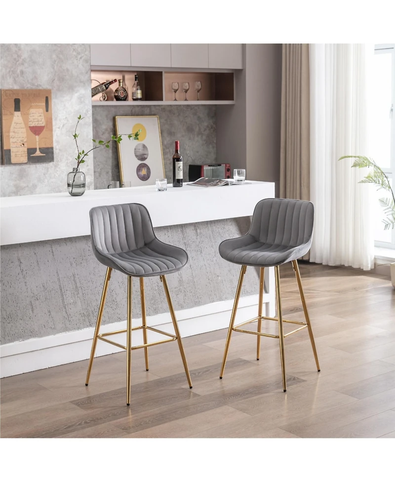 Streamdale Chrome and Velvet Bar Stool (Set of 2)