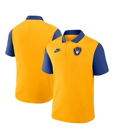 Nike Men's Gold/Navy Milwaukee Brewers Cooperstown Collection Color-Block Victory Performance Polo Shirt