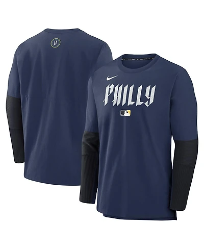 Nike Men's Navy Philadelphia Phillies Authentic Collection City Connect Lightweight Player Tri-Blend Performance Long Sleeve T-Shirt
