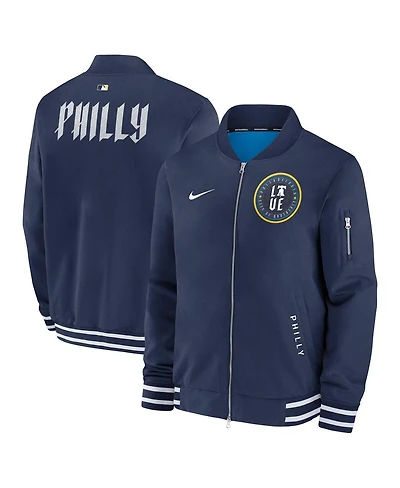Nike Men's Navy Philadelphia Phillies Authentic Collection City Connect Full-Zip Bomber Jacket